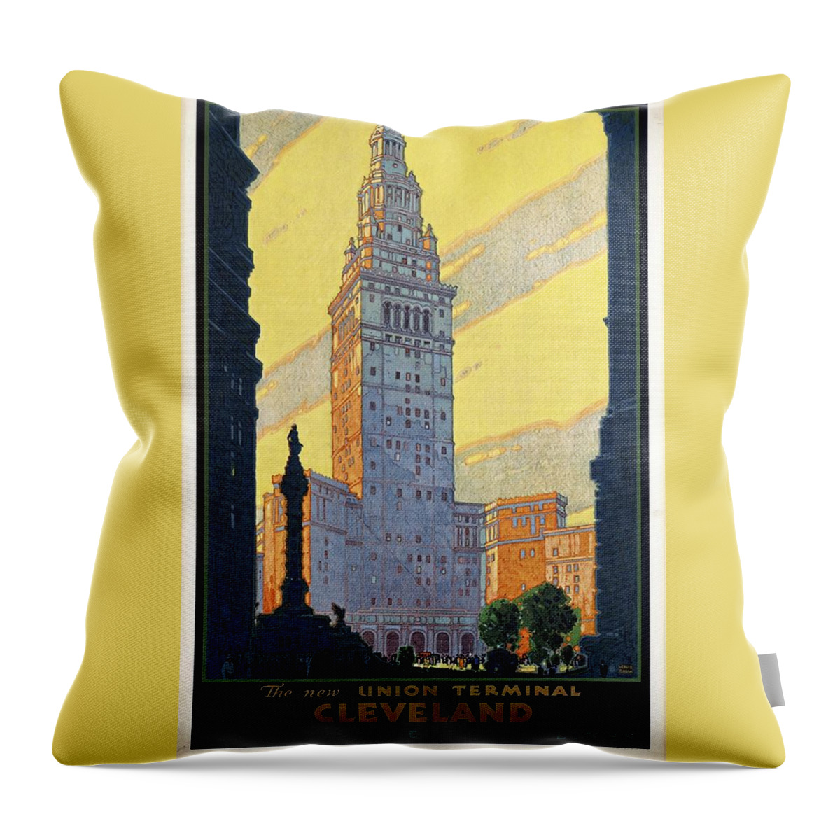 Cleveland Throw Pillow featuring the mixed media New York Central Lines - Cleveland, Ohio - Retro travel Poster - Vintage Poster by Studio Grafiikka