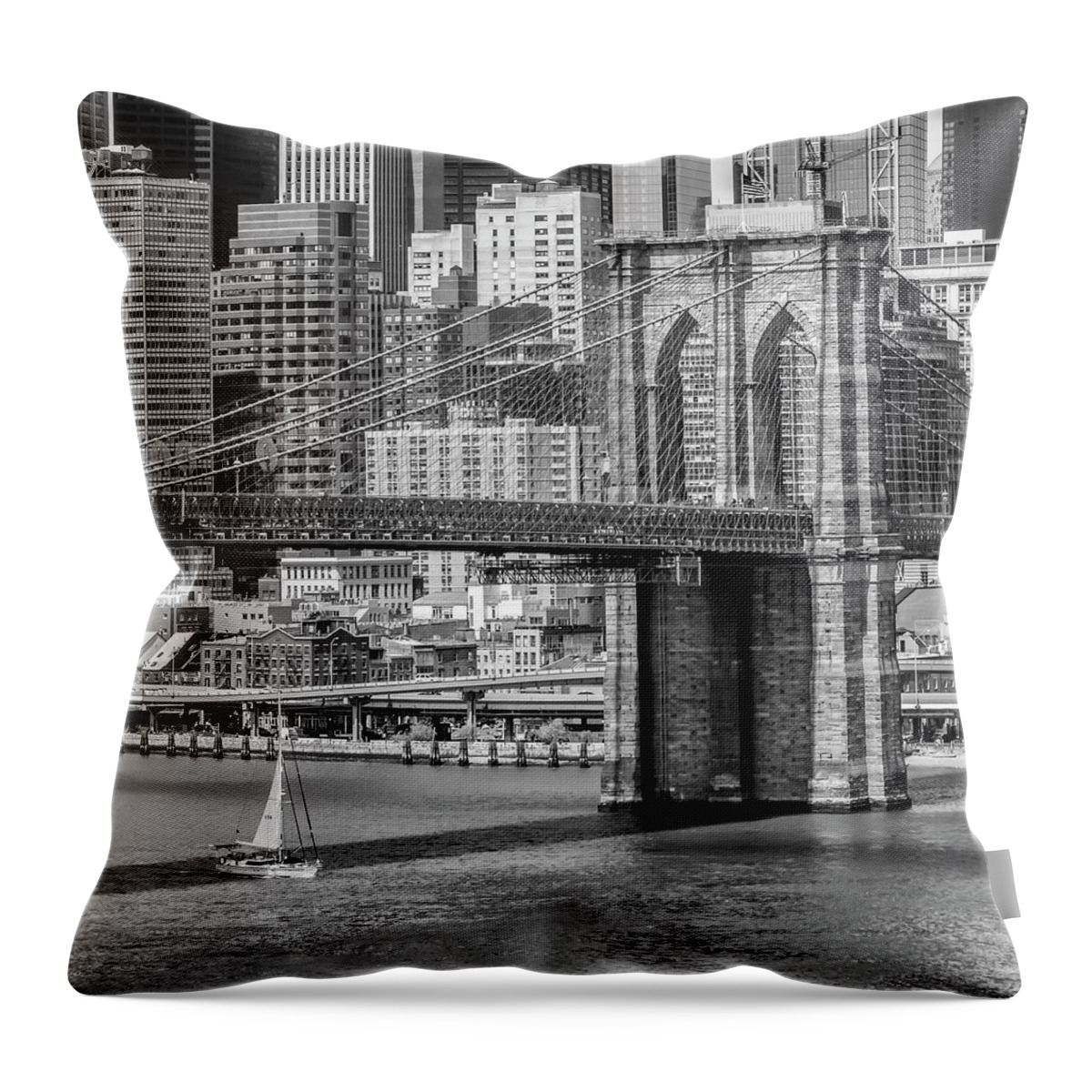 New York Throw Pillow featuring the photograph NEW YORK CITY Brooklyn Bridge and East River by Melanie Viola
