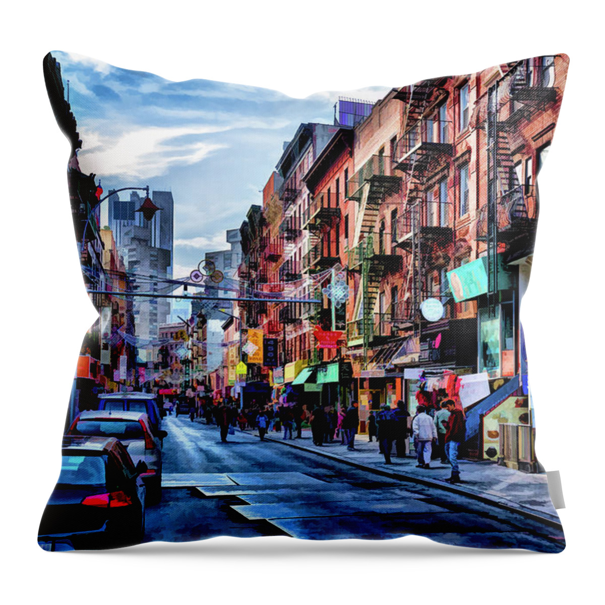 New York Throw Pillow featuring the painting New York City Chinatown by Christopher Arndt
