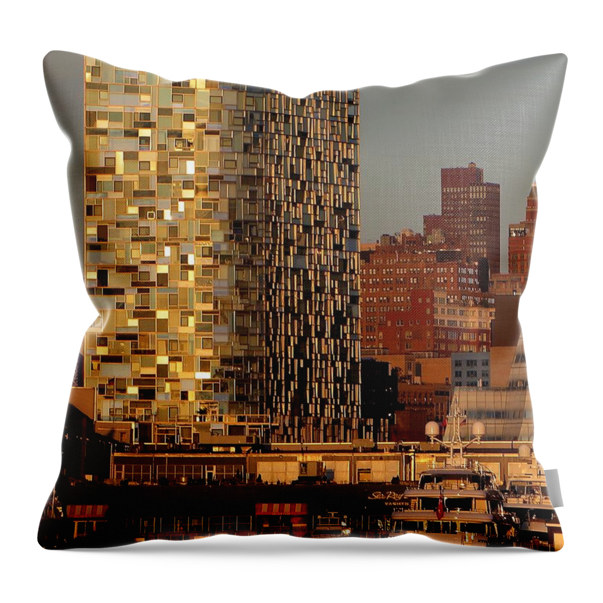 Cityscapes Throw Pillow featuring the photograph New York city Hudson View by Michael Ramsey