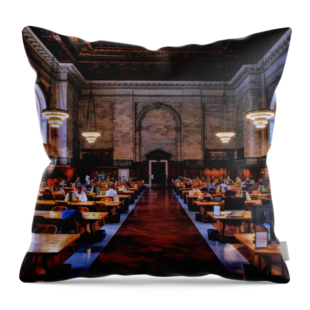 New York Throw Pillow featuring the painting New York City Public Library Rose Reading Room by Christopher Arndt