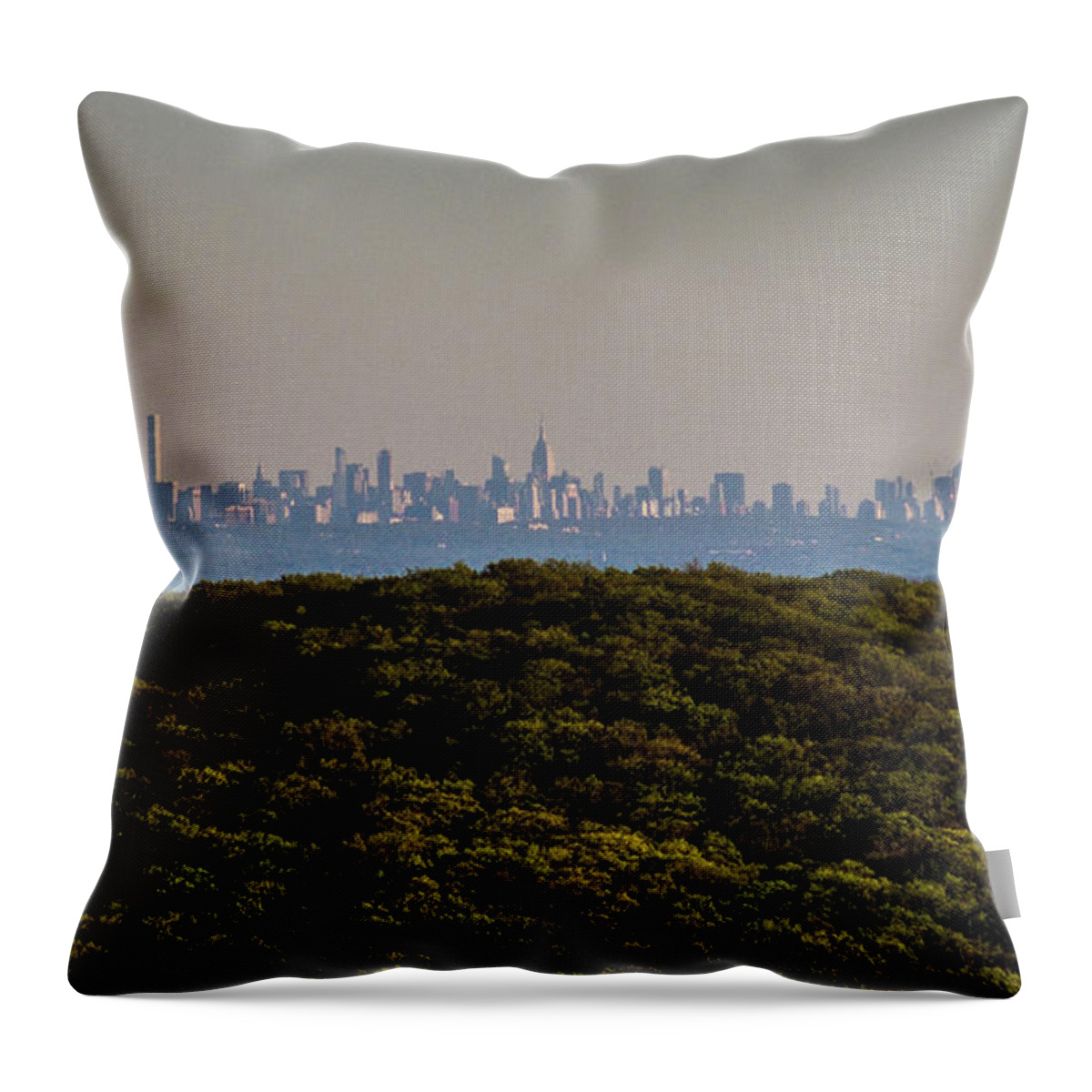 Hudson Valley Throw Pillow featuring the photograph New York City Skyline From The Top of Bear Mountain by John Morzen