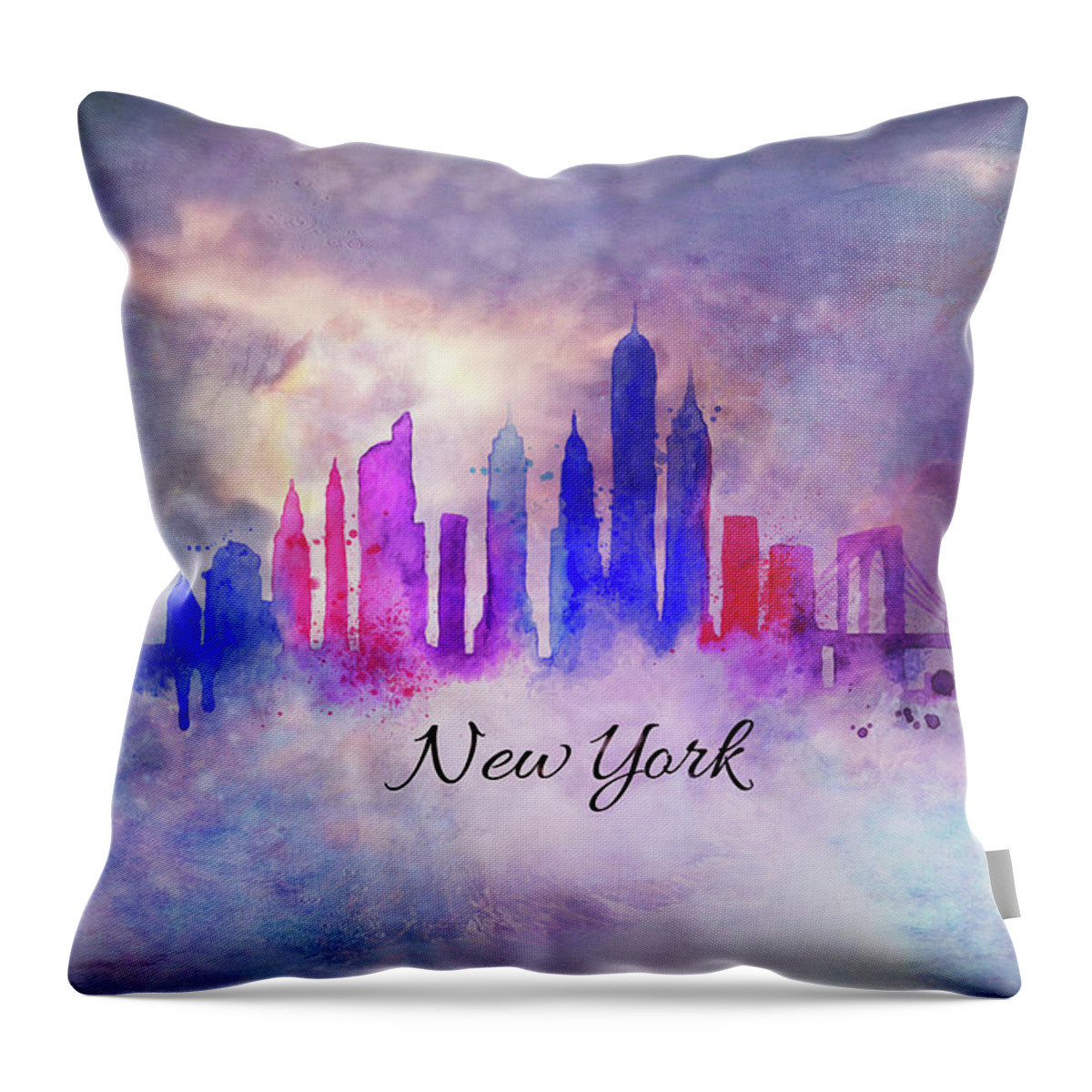 New York Skyline Throw Pillow featuring the painting New york city skyline in watercolor by Lilia S