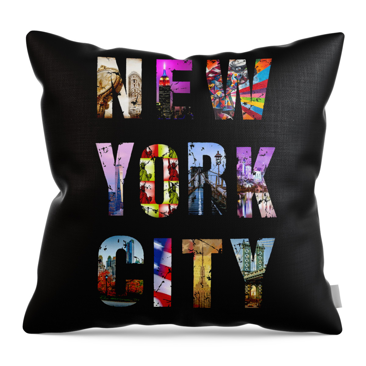Kissing Sailor Throw Pillow featuring the photograph New York City Text on Black by Az Jackson