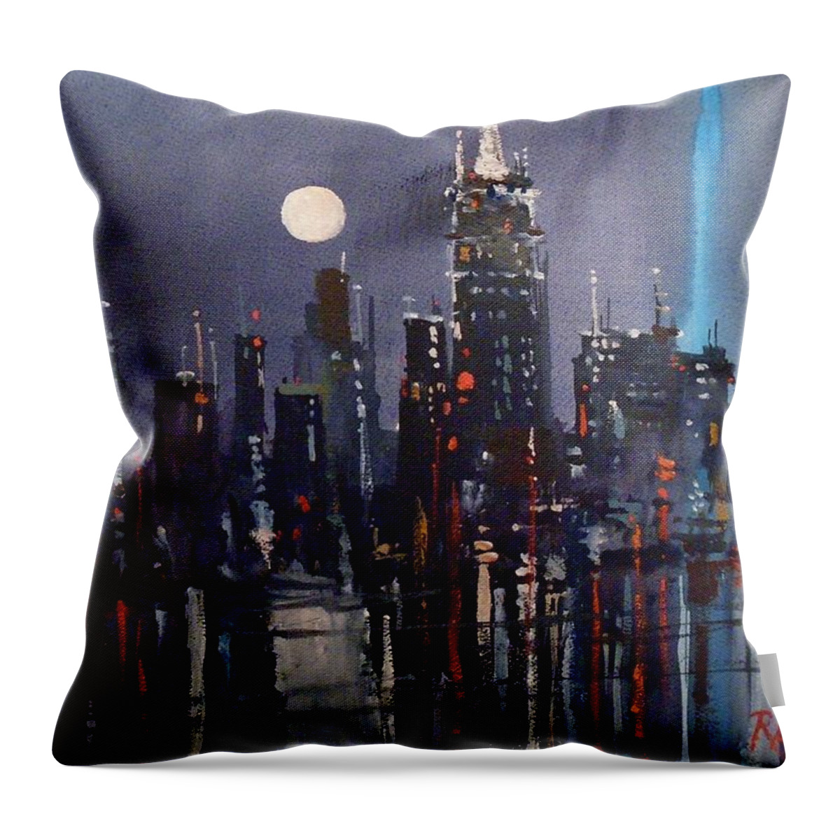 Night Scene Throw Pillow featuring the painting New York by Ryan Radke
