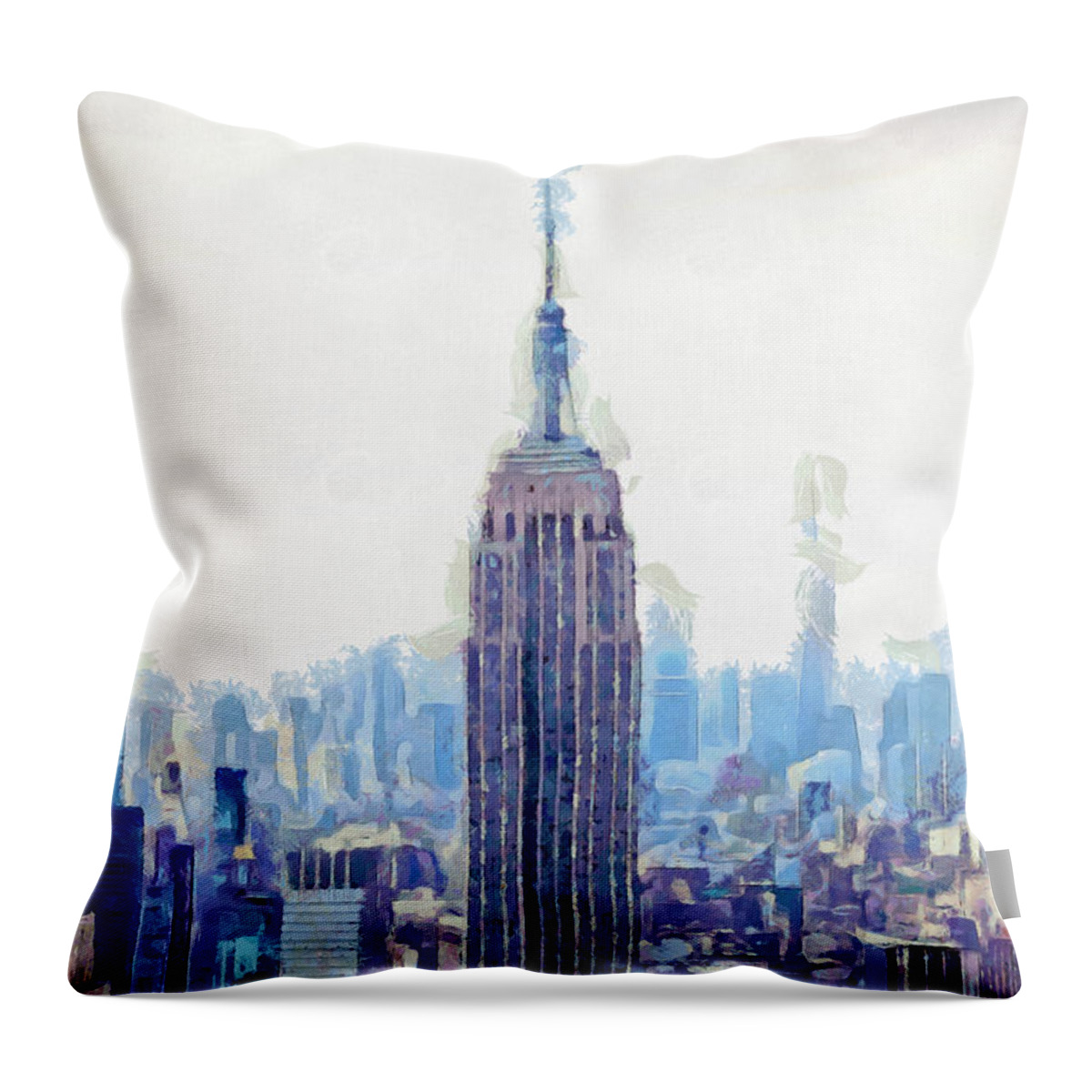 New York Throw Pillow featuring the painting New York Skyline Art- Mixed Media Painting by Wall Art Prints
