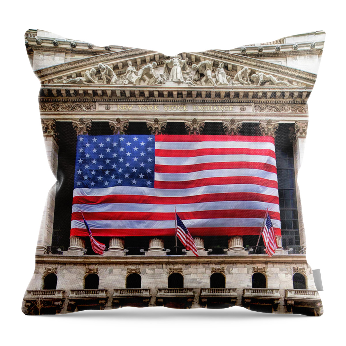 New York Throw Pillow featuring the painting New York Stock Exchange Flag by Christopher Arndt