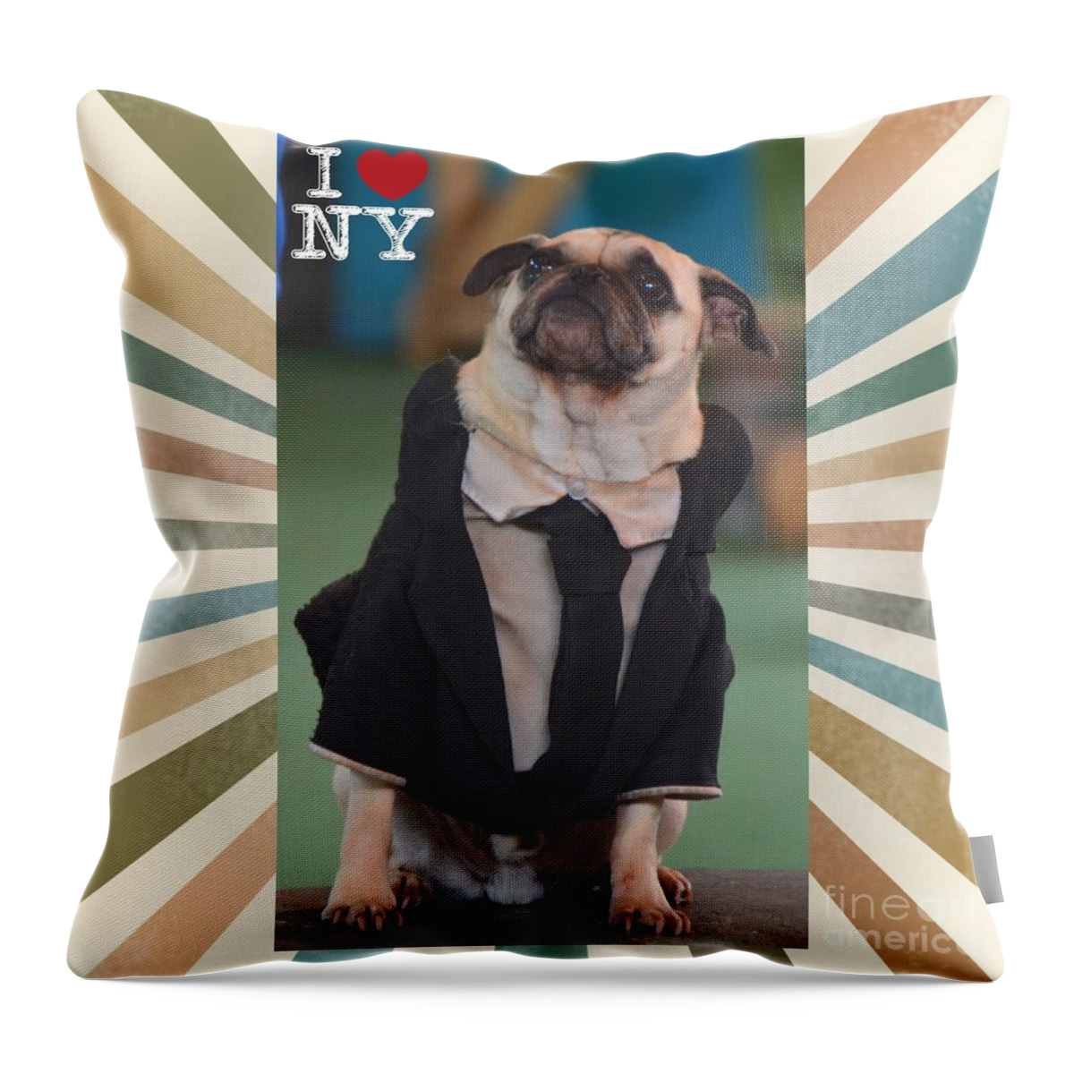 Pug Throw Pillow featuring the digital art New Yorker Pug by Rev Richard W Burdett