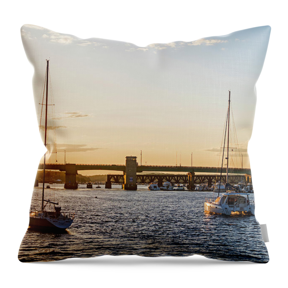 Newburyport Throw Pillow featuring the photograph Newburyport Harbor at sunset Newburyport MA by Toby McGuire