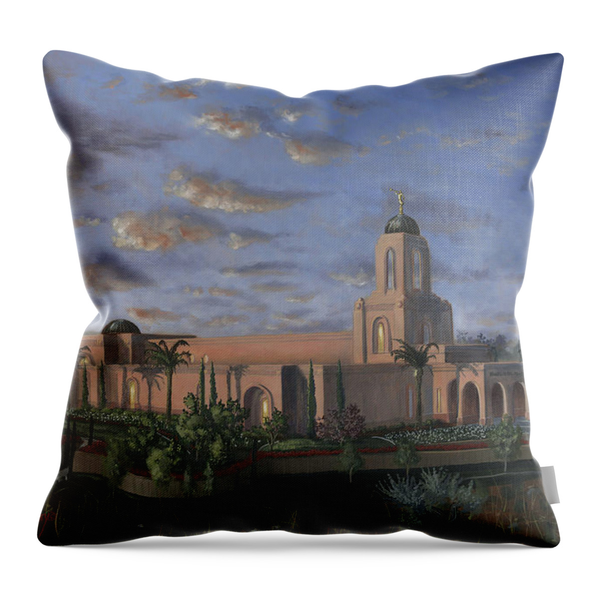 Temple Throw Pillow featuring the painting Newport Beach Temple by Jeff Brimley