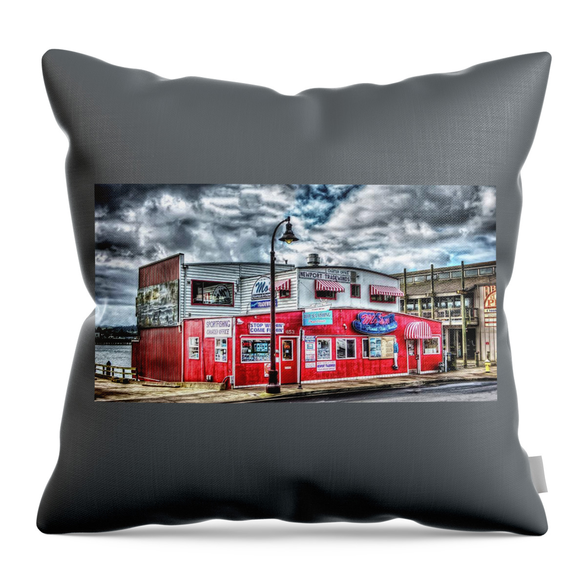 Newport Tradewinds Throw Pillow featuring the photograph Newport Tradewinds and Mo's by Thom Zehrfeld
