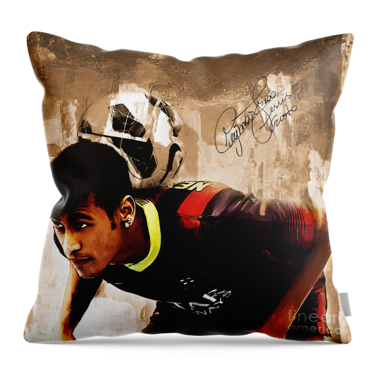 Messi Throw Pillow featuring the painting Neymar 02b by Gull G