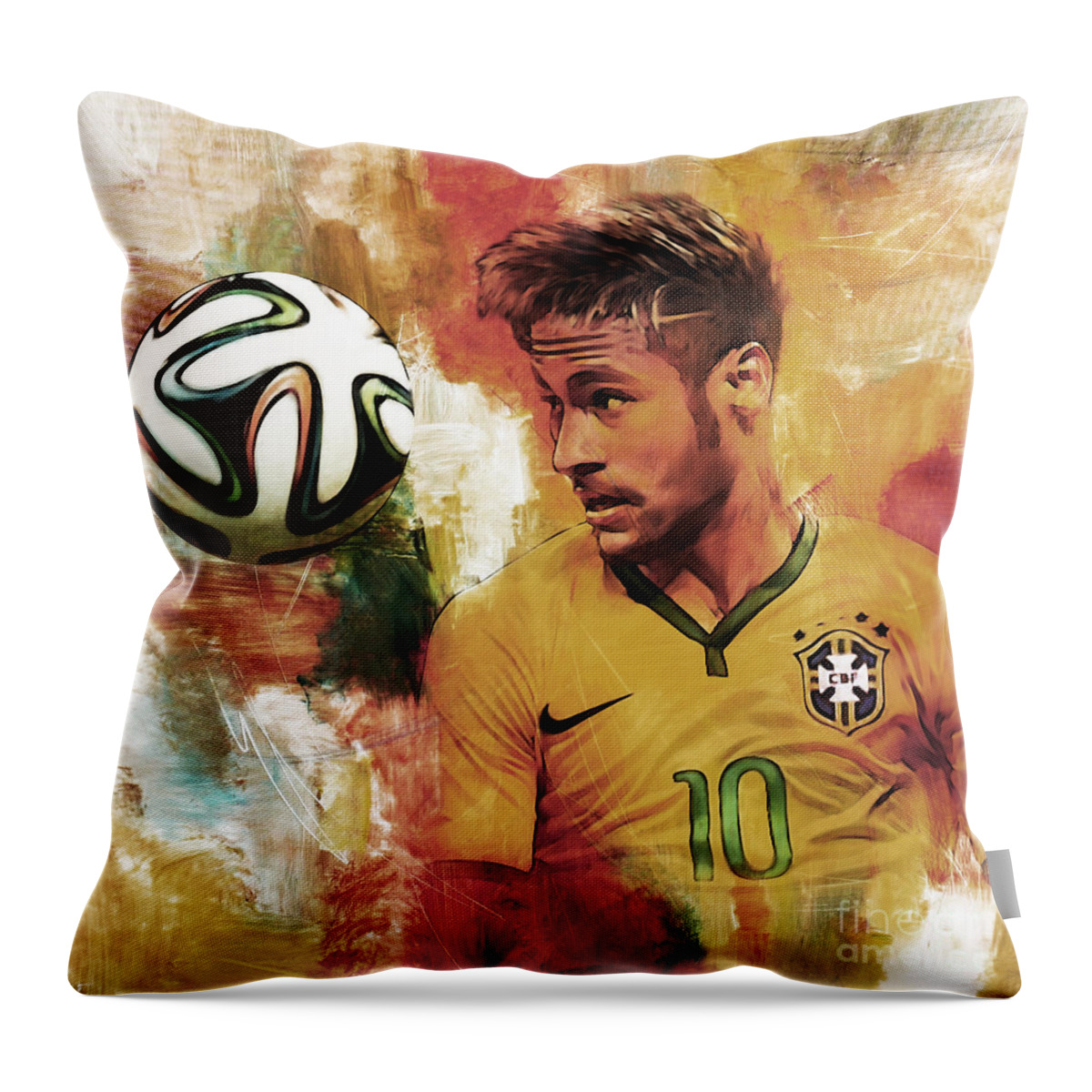 Neymar Throw Pillow featuring the painting Neymar 05d by Gull G