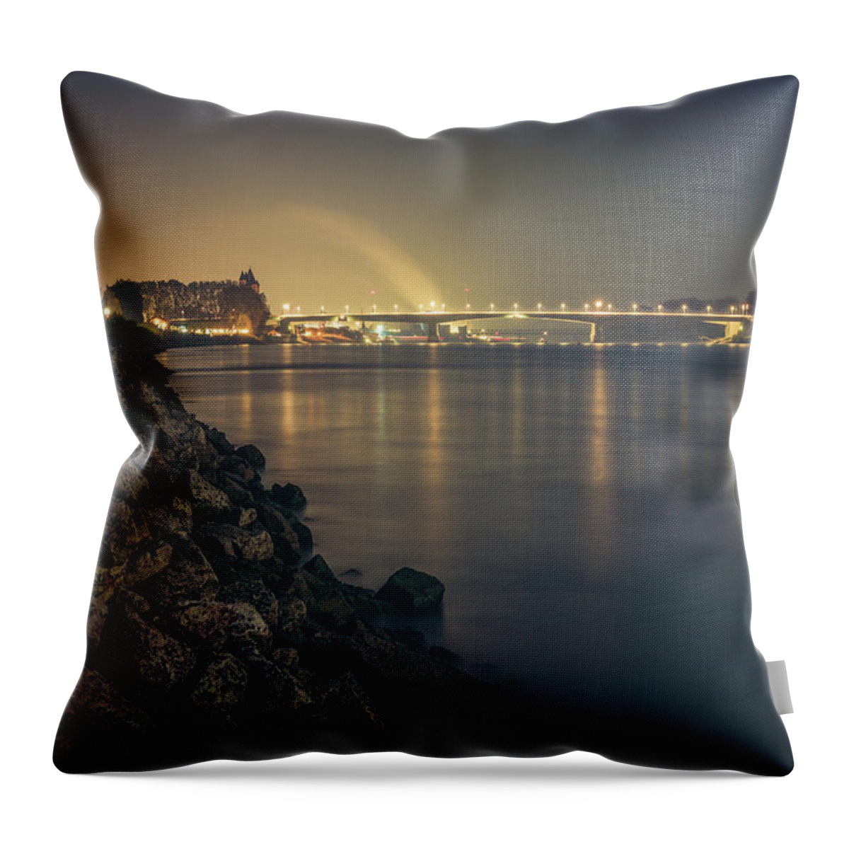 Worms Throw Pillow featuring the photograph Nibelungenbruecke at Night by Marc Braner