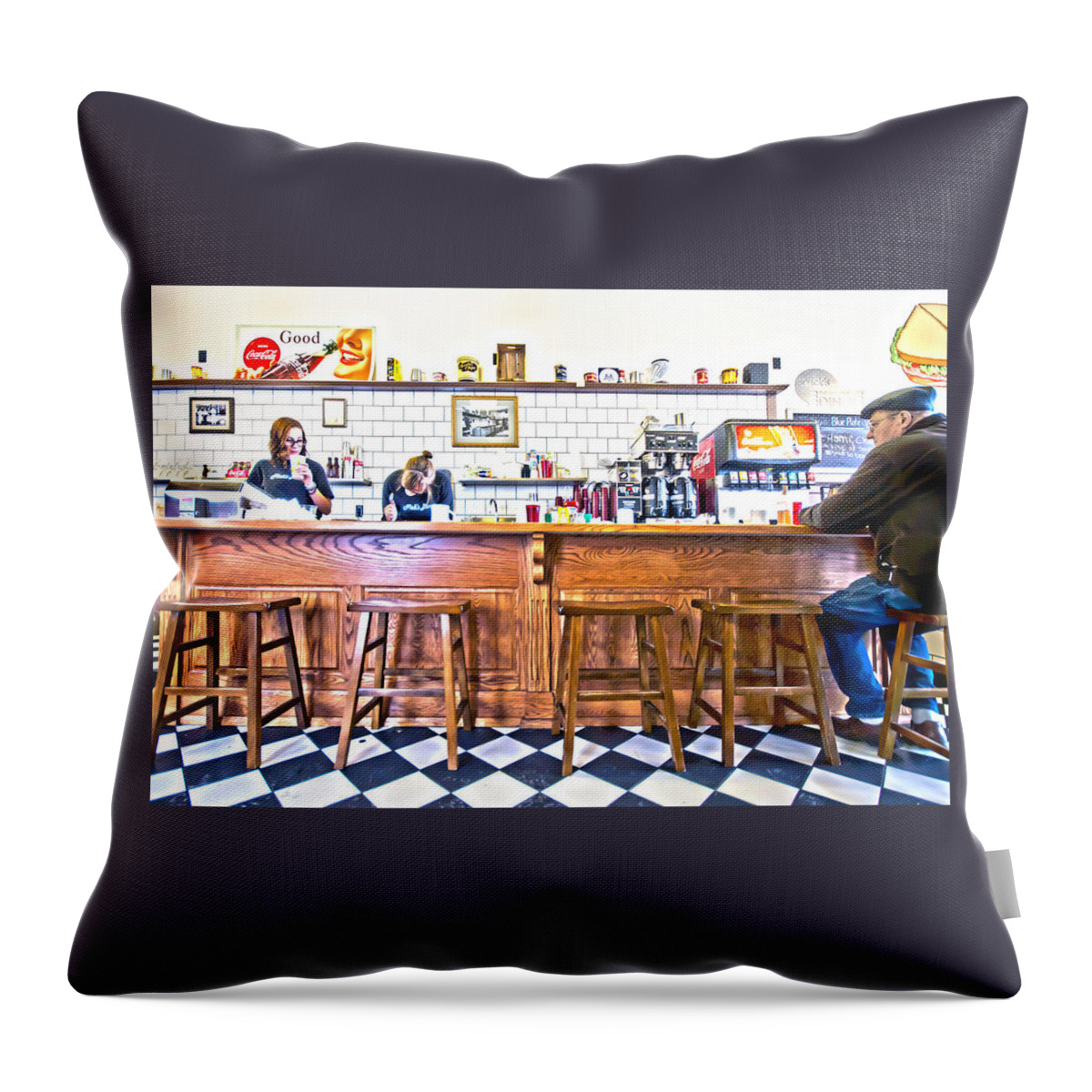 People Throw Pillow featuring the photograph Nick's Diner by David Ralph Johnson