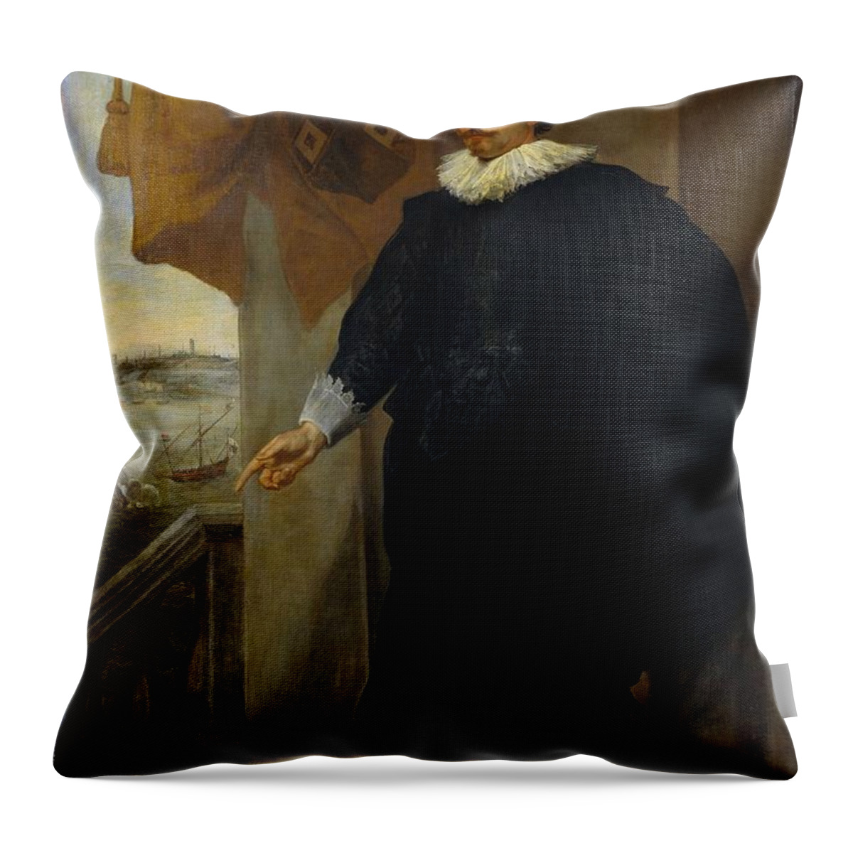 Nicolaes Van Der Borght Throw Pillow featuring the painting Nicolaes van der Borght, Merchant of Antwerp by Vincent Monozlay