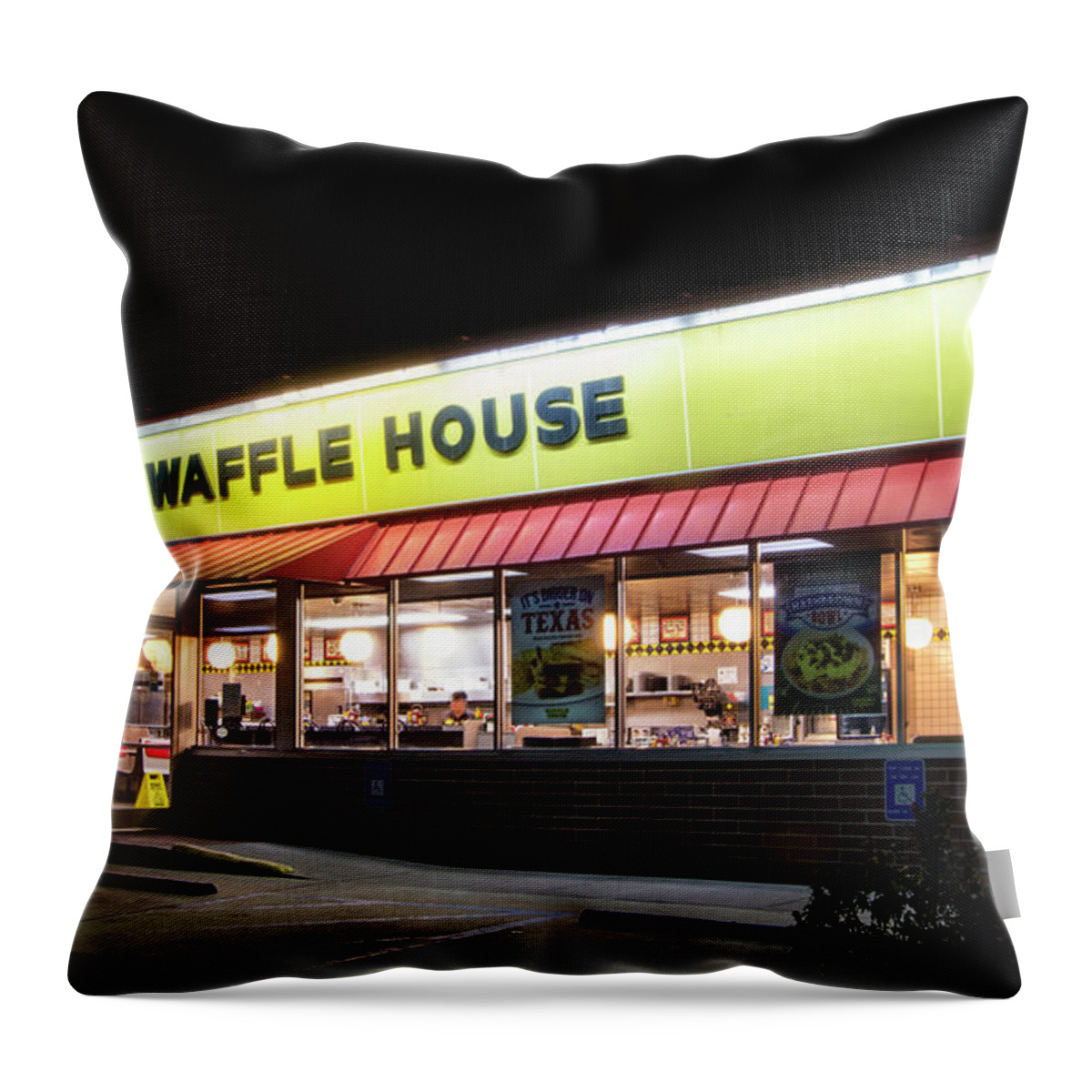 Waffle House Throw Pillow featuring the photograph Night At Waffle House by Greg and Chrystal Mimbs