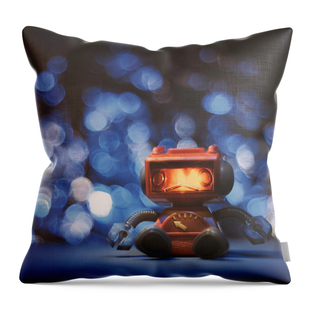 Scott Norris Photography Throw Pillow featuring the photograph Night Falls on the Lonely Robot by Scott Norris