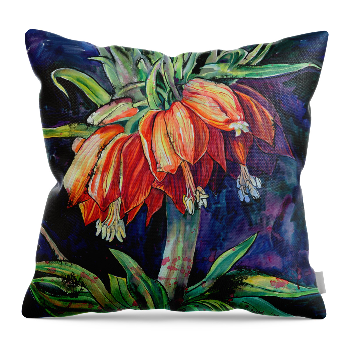 Flower Throw Pillow featuring the painting Night Flower by Yelena Tylkina
