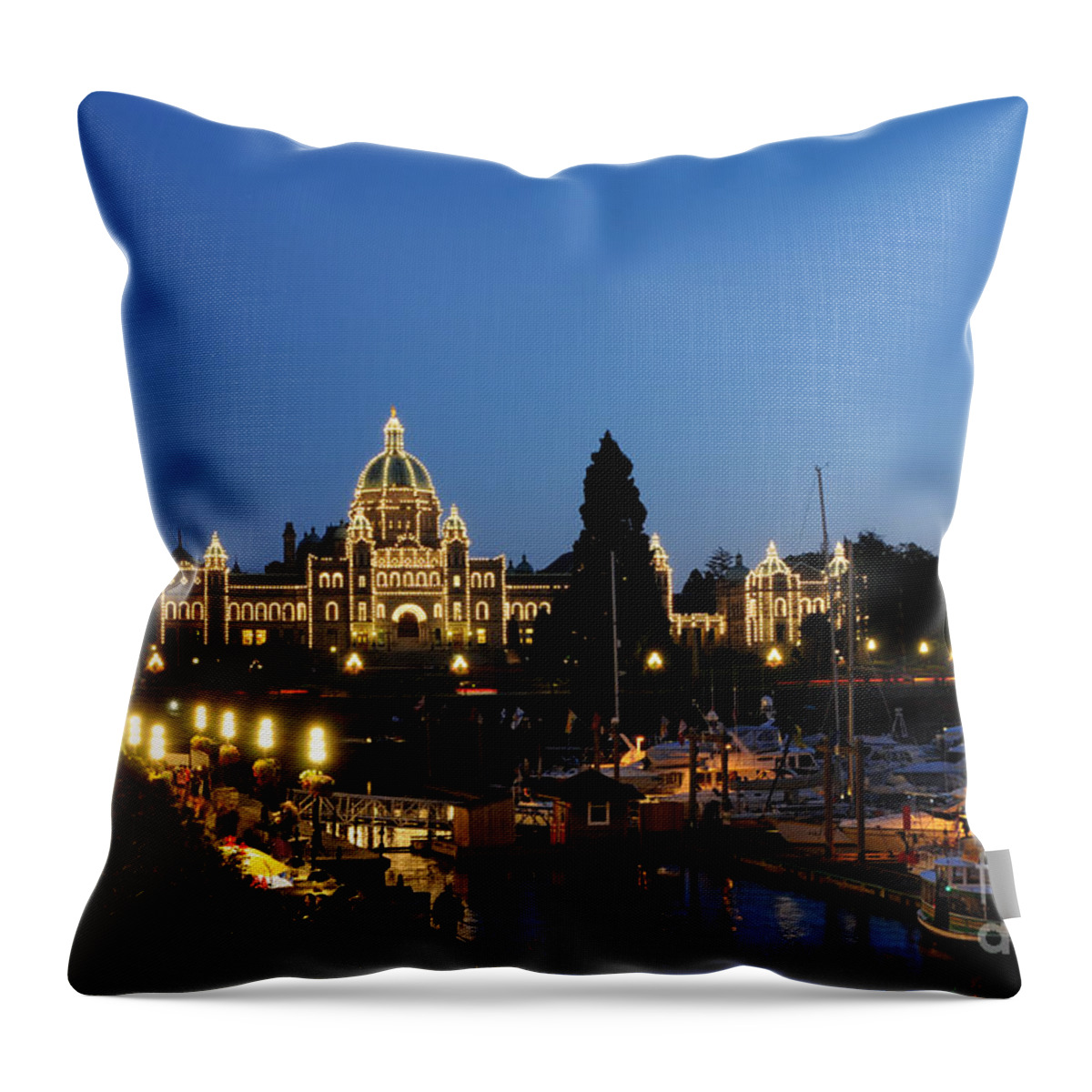 Victoria Throw Pillow featuring the photograph Night Lights on Victoria Harbor by Sarah Schroder