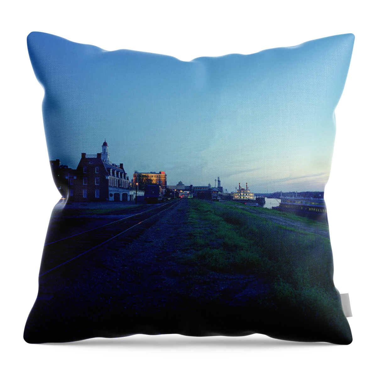 Landscape Throw Pillow featuring the photograph Night Moves on the Mississippi by Jan W Faul