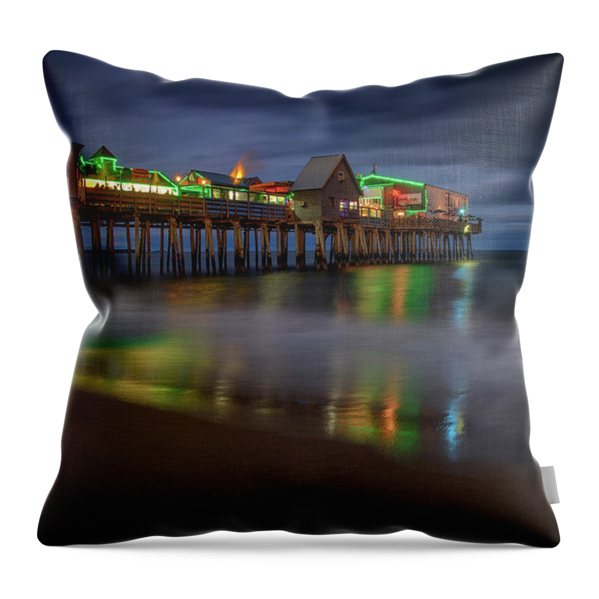 Old Orchard Beach Throw Pillow featuring the photograph Night on Old Orchard Beach by Rick Berk