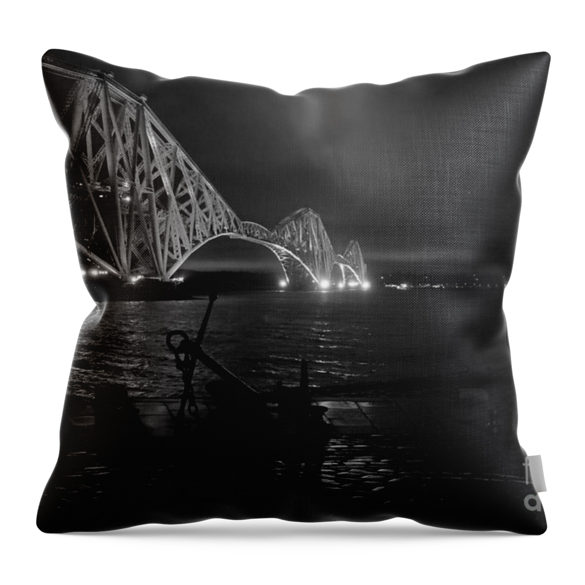 Monochrome Night Bridge Throw Pillow featuring the photograph Night on the Other Side by Elena Perelman