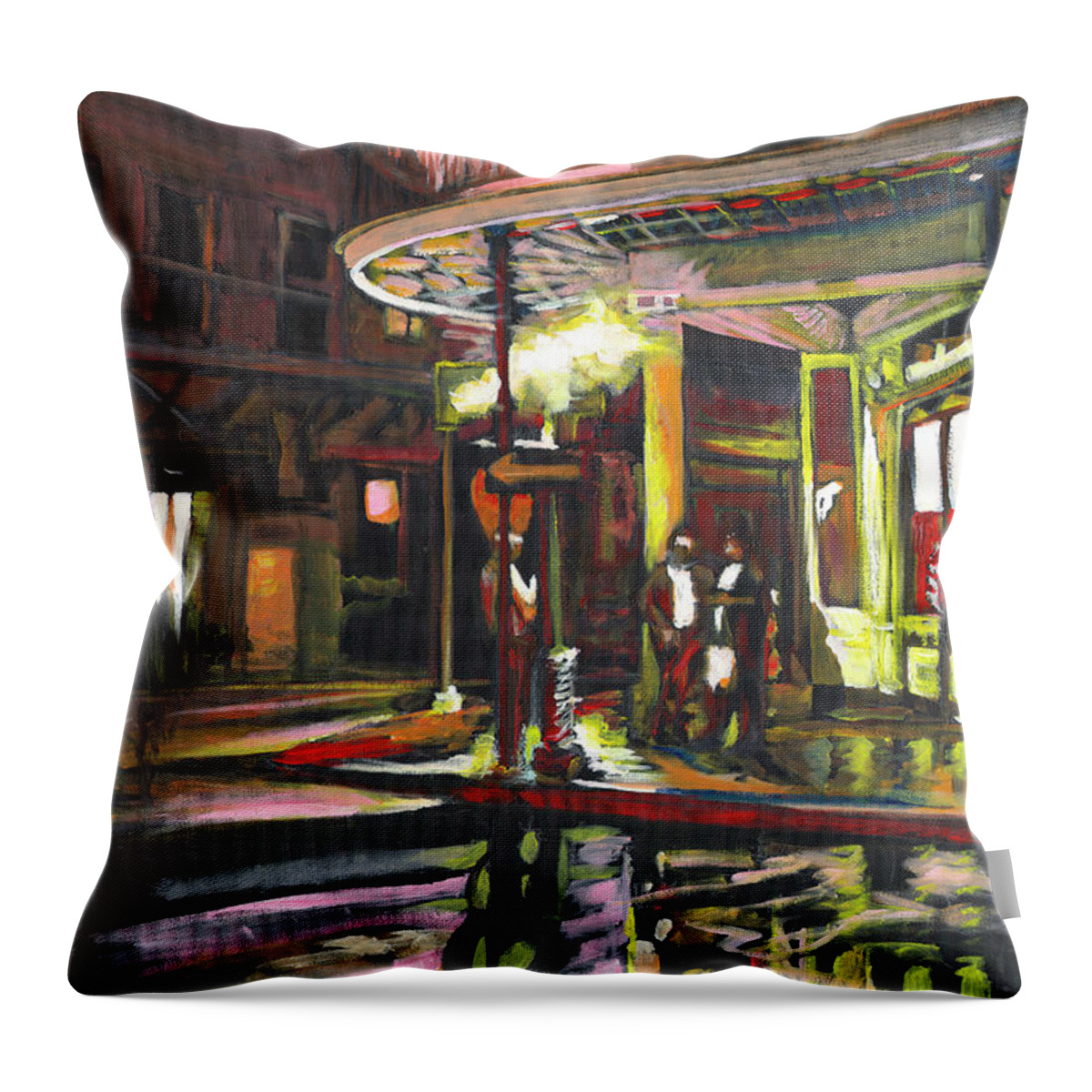 New Orleans Throw Pillow featuring the painting Night Shift by Amzie Adams