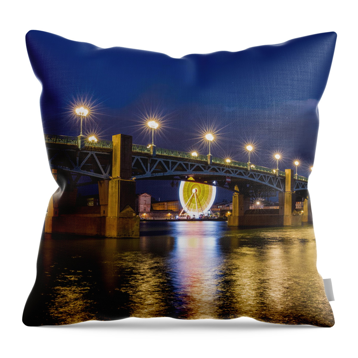 Bridge Throw Pillow featuring the photograph Night shot of the Pont Saint-Pierre by Semmick Photo