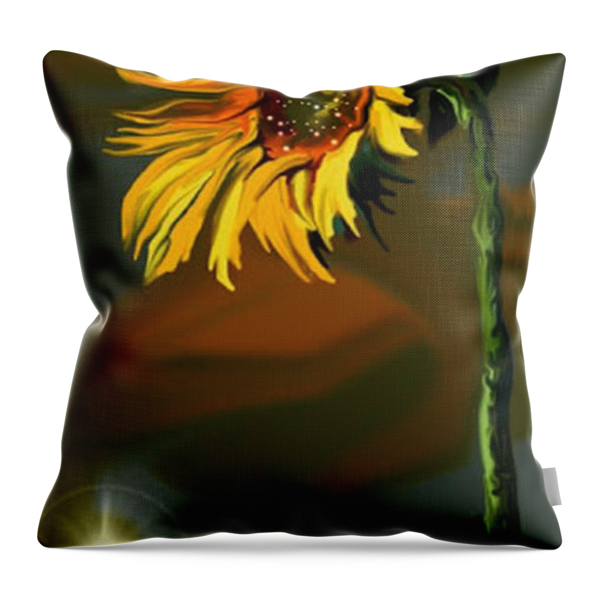 Nature Throw Pillow featuring the digital art Night Sunflower by Darren Cannell