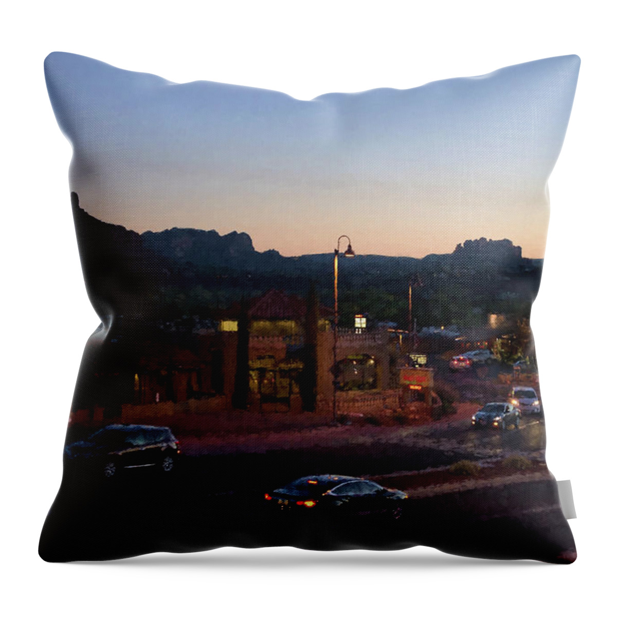 Sedona Throw Pillow featuring the photograph Nightfall in Sedona I - Painterly by David Gordon
