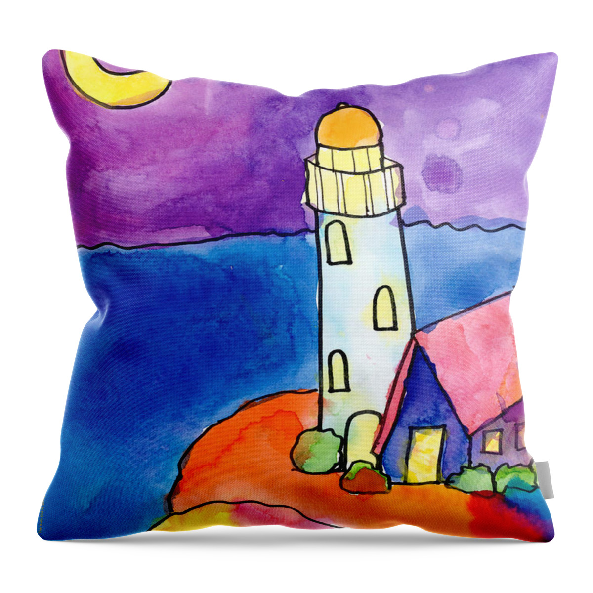 Moon Throw Pillow featuring the painting Nighthouse by Michelle Malachowski Age Ten