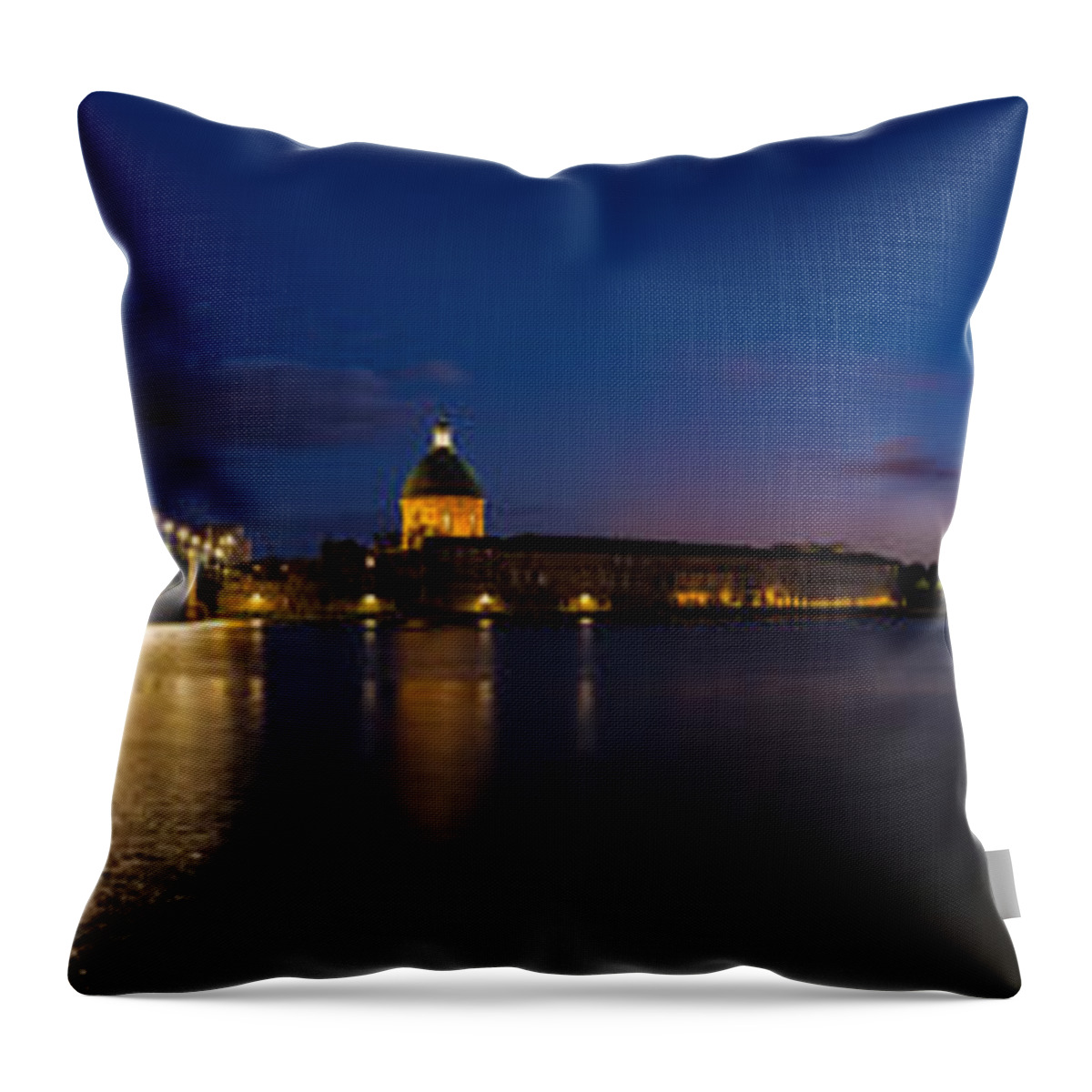 Bridge Throw Pillow featuring the photograph Nightly panorama of the Pont Saint-Pierre by Semmick Photo