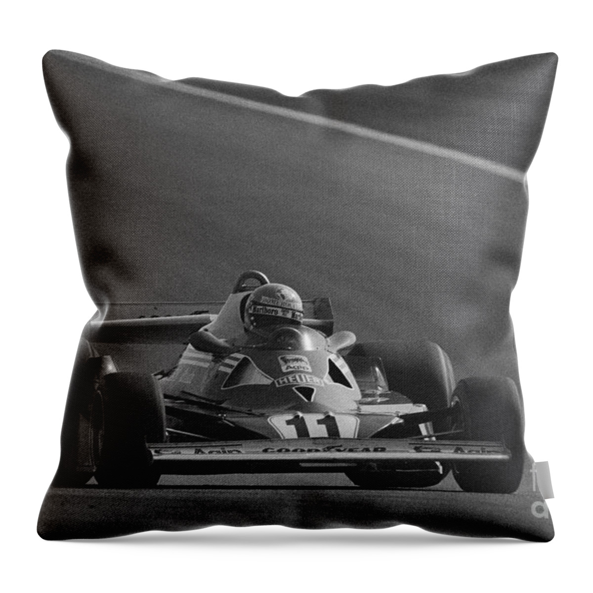 Niki Lauda Throw Pillow featuring the photograph Niki Lauda. 1977 French Grand Prix by Oleg Konin