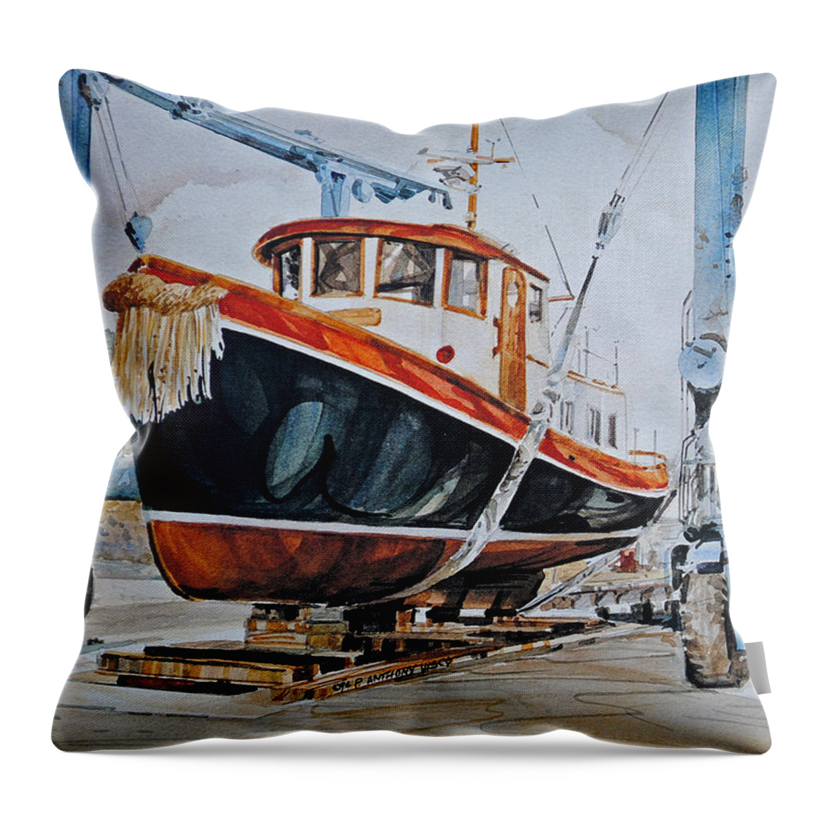 Lord Nelson Tugs Throw Pillow featuring the painting Nimbus by P Anthony Visco