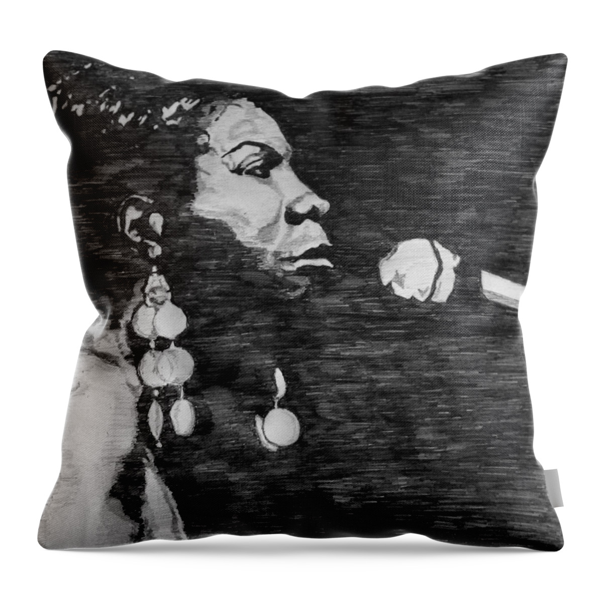 Nina Simone Throw Pillow featuring the drawing Nina Simone by Rachel Natalie Rawlins