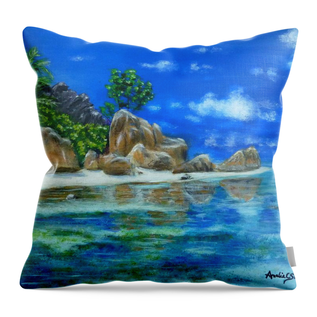 Nina's Beach Throw Pillow featuring the painting Nina's Beach by Amelie Simmons