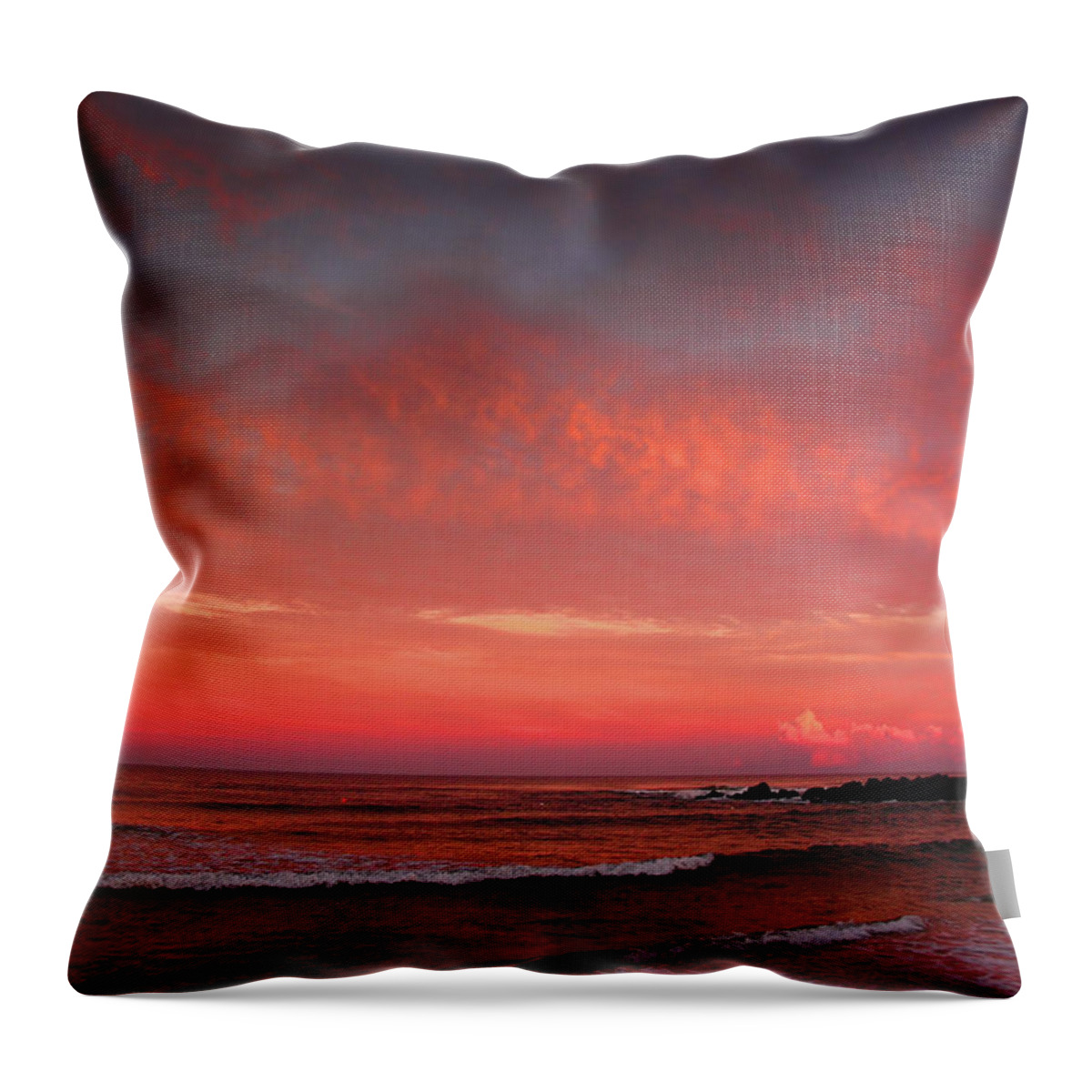 Nj Beach Sunset 4 Throw Pillow featuring the photograph NJ Beach Sunset 4 by Raymond Salani III