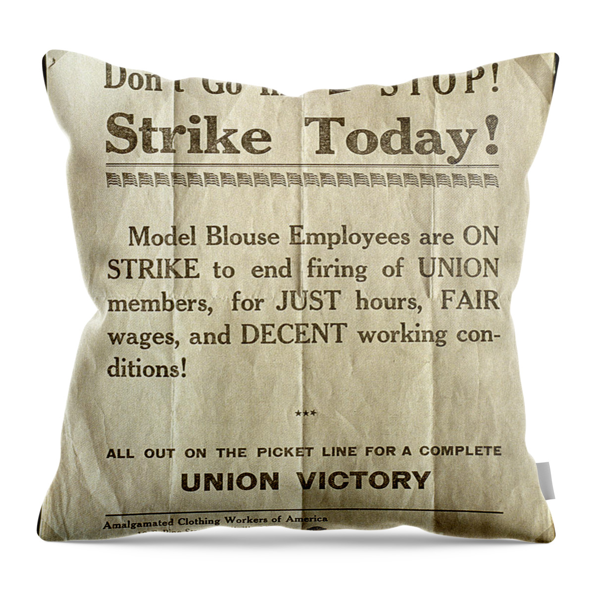 1935 Throw Pillow featuring the photograph Nj: Strike Poster, 1935 by Granger