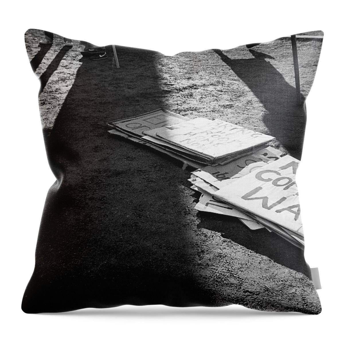 No Oil Company War Sign University Of Arizona Tucson 1991 Throw Pillow featuring the photograph No Oil Company War Sign University Of Arizona Tucson 1991 by David Lee Guss
