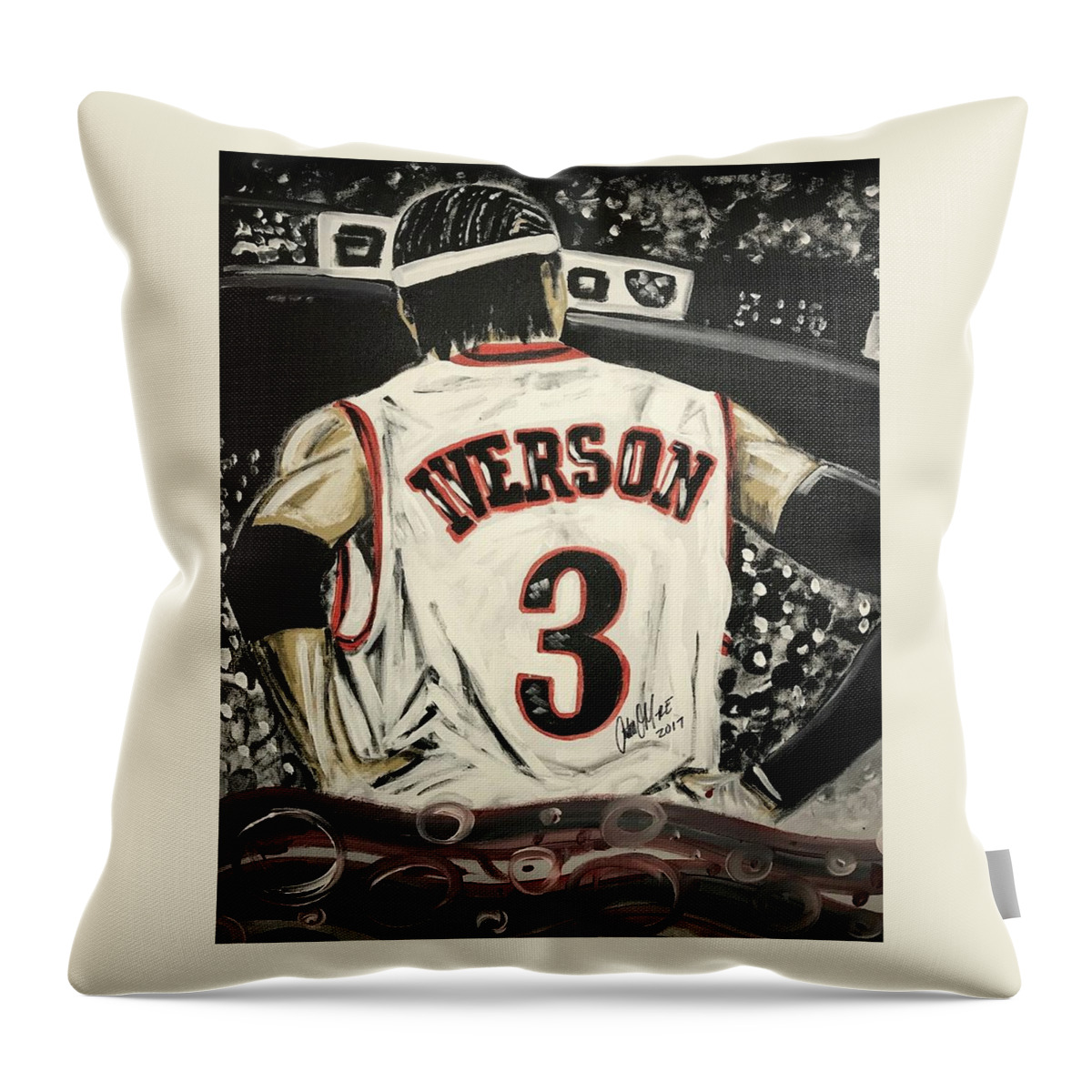 Allen Iverson Throw Pillow featuring the painting No Question Or Answer by Antonio Moore