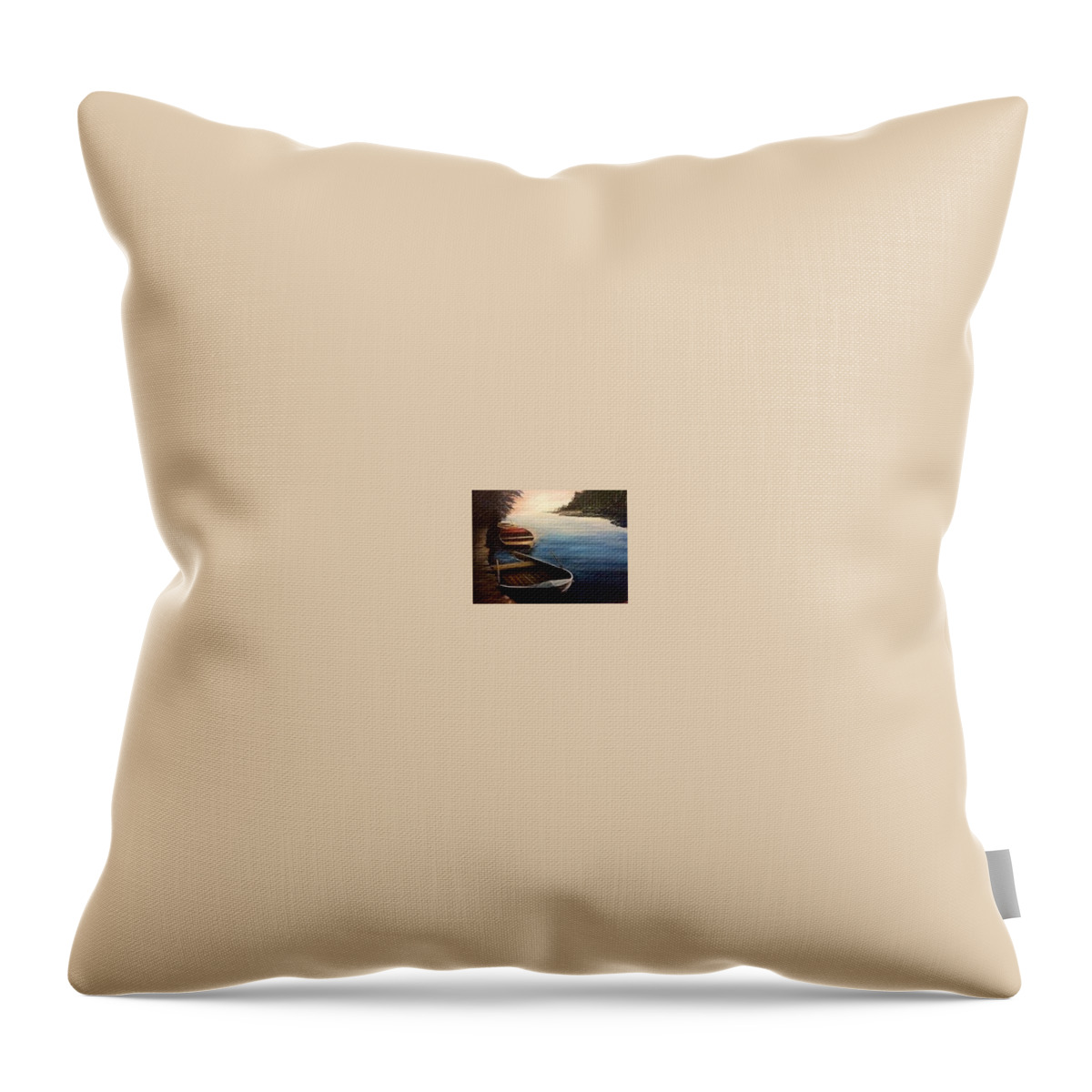 This Is A River/lake Boat Scene Throw Pillow featuring the painting No row by Joe Bracco