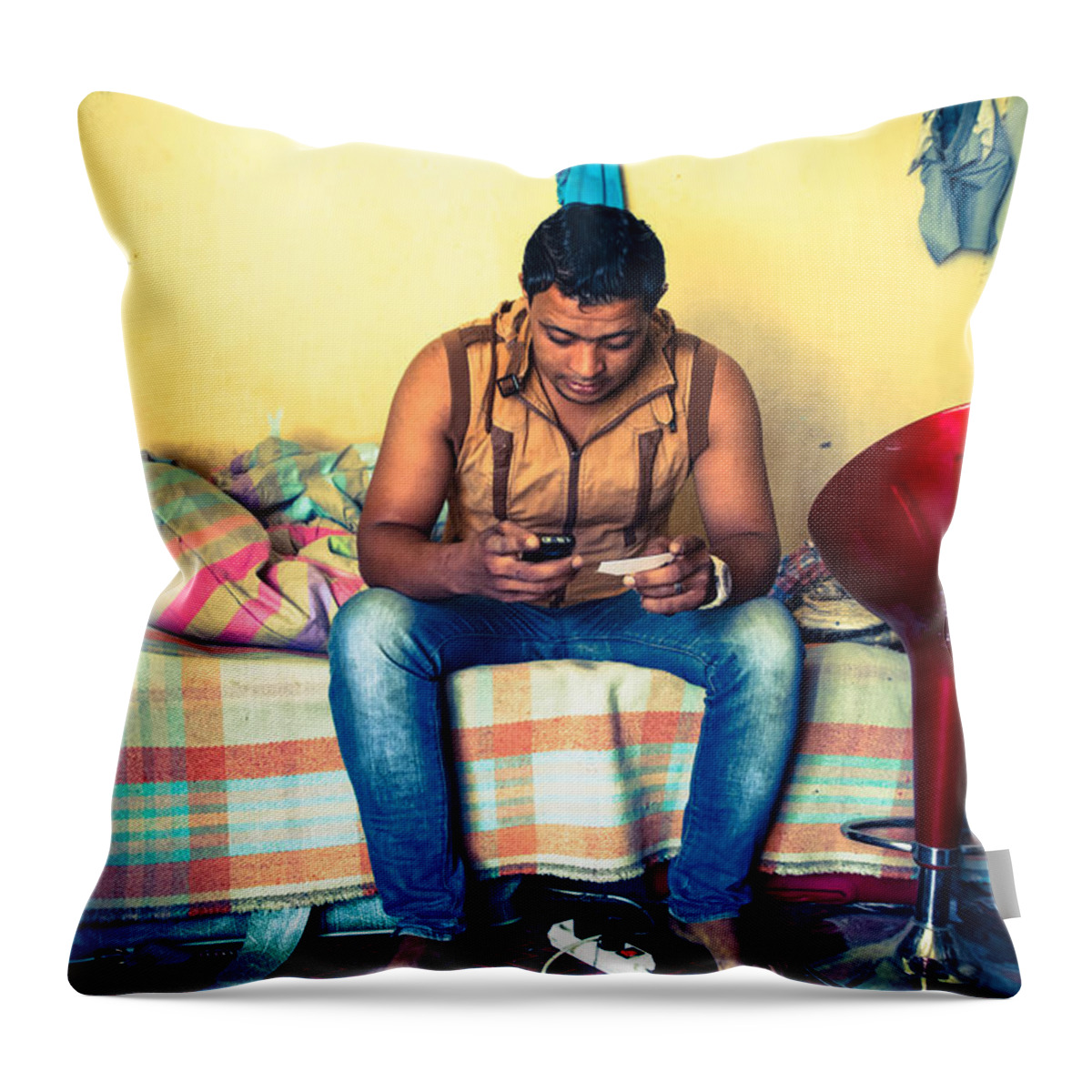Hurghada Throw Pillow featuring the photograph No Stool No Home by Jez C Self