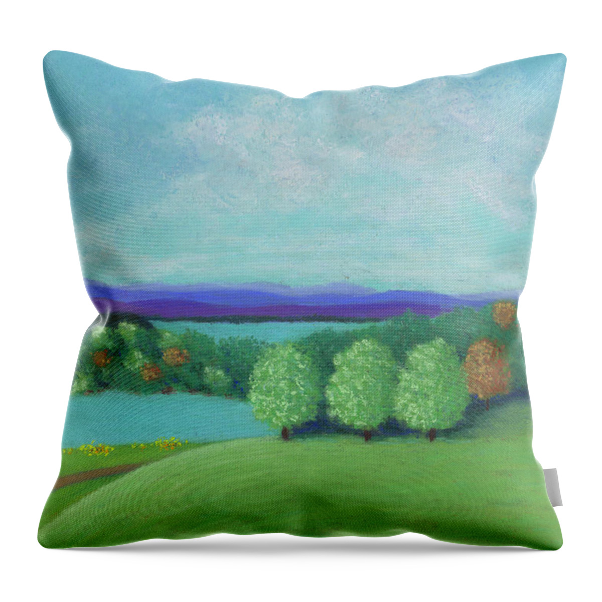 Olana Overlook Throw Pillow featuring the pastel No Wonder He Lived Here by Anne Katzeff