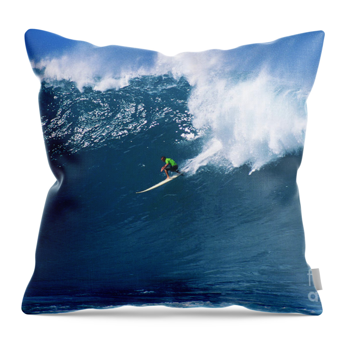 Adrenaline Throw Pillow featuring the photograph Noah At Waimea by Vince Cavataio - Printscapes
