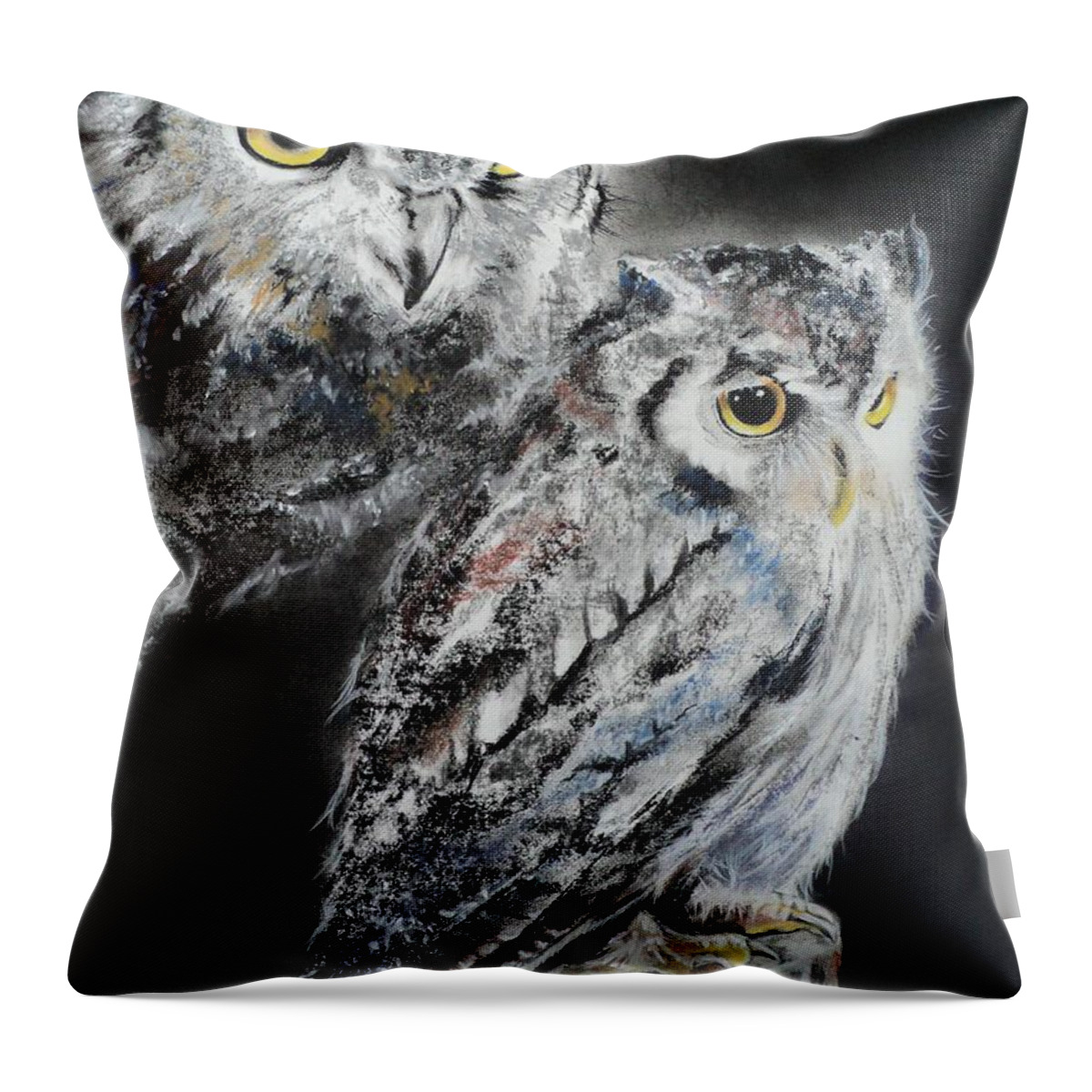 Owl Throw Pillow featuring the pastel Noble Owl Guardian of the Afterlife by Carla Carson
