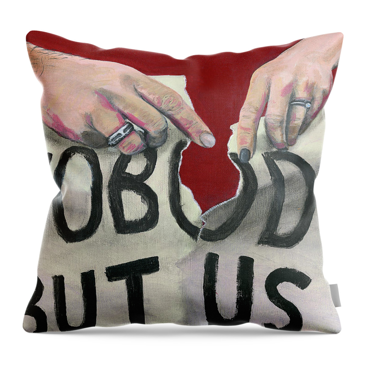 Hands Throw Pillow featuring the painting Nobody But Us by Matthew Mezo