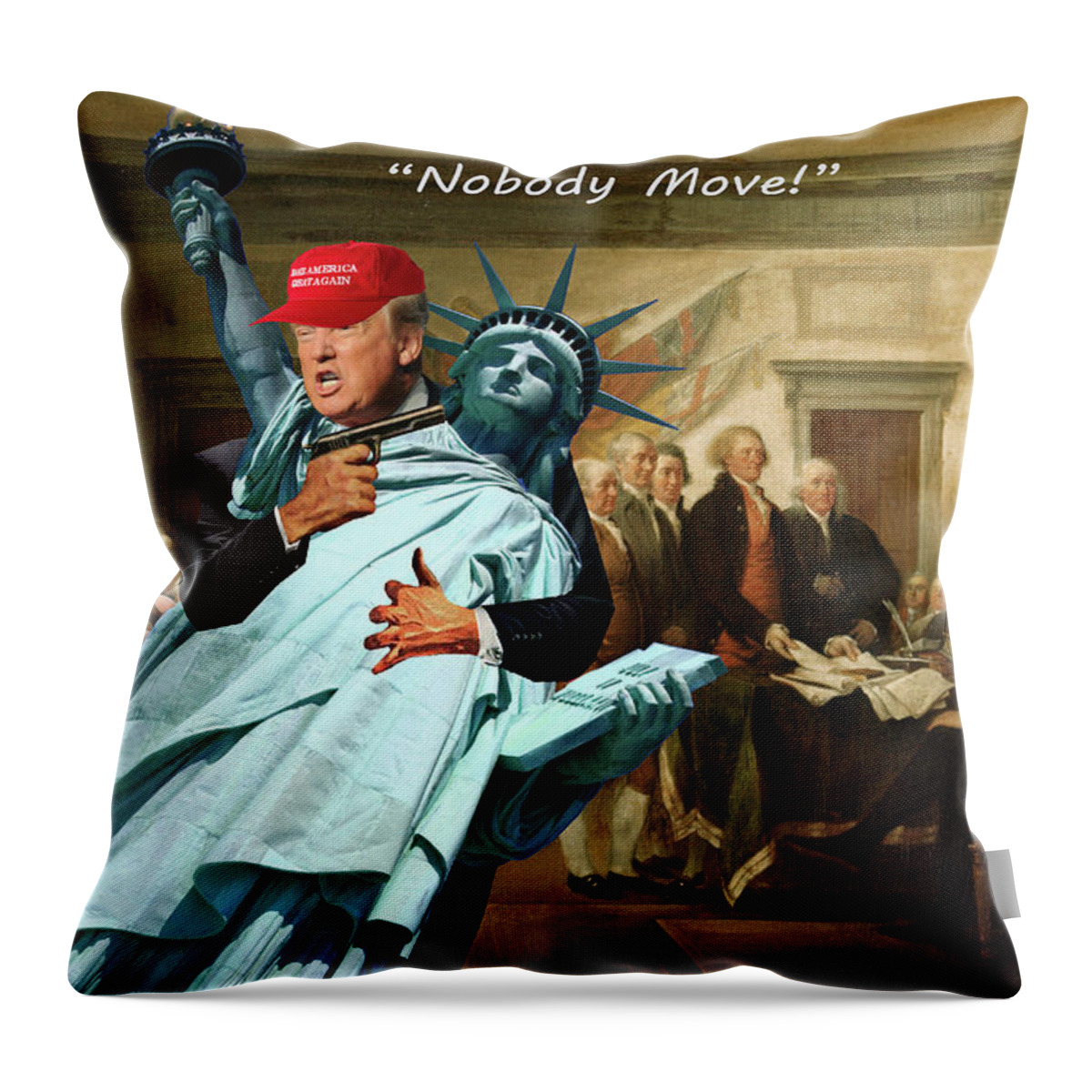 Donald Trump Throw Pillow featuring the digital art Nobody Move by Barry Kite