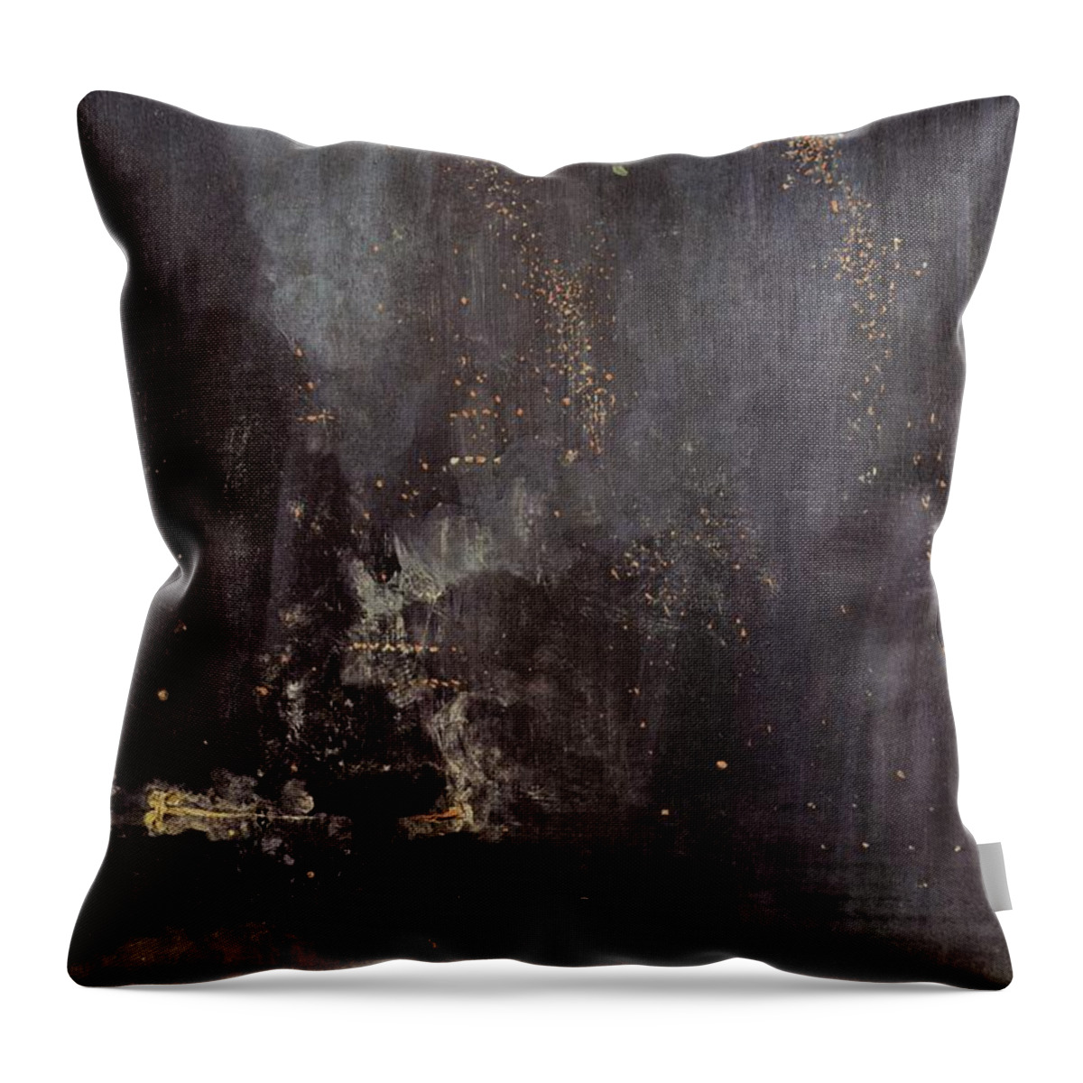 James Mcneill Whistler Throw Pillow featuring the painting Nocturne in Black and Gold by MotionAge Designs