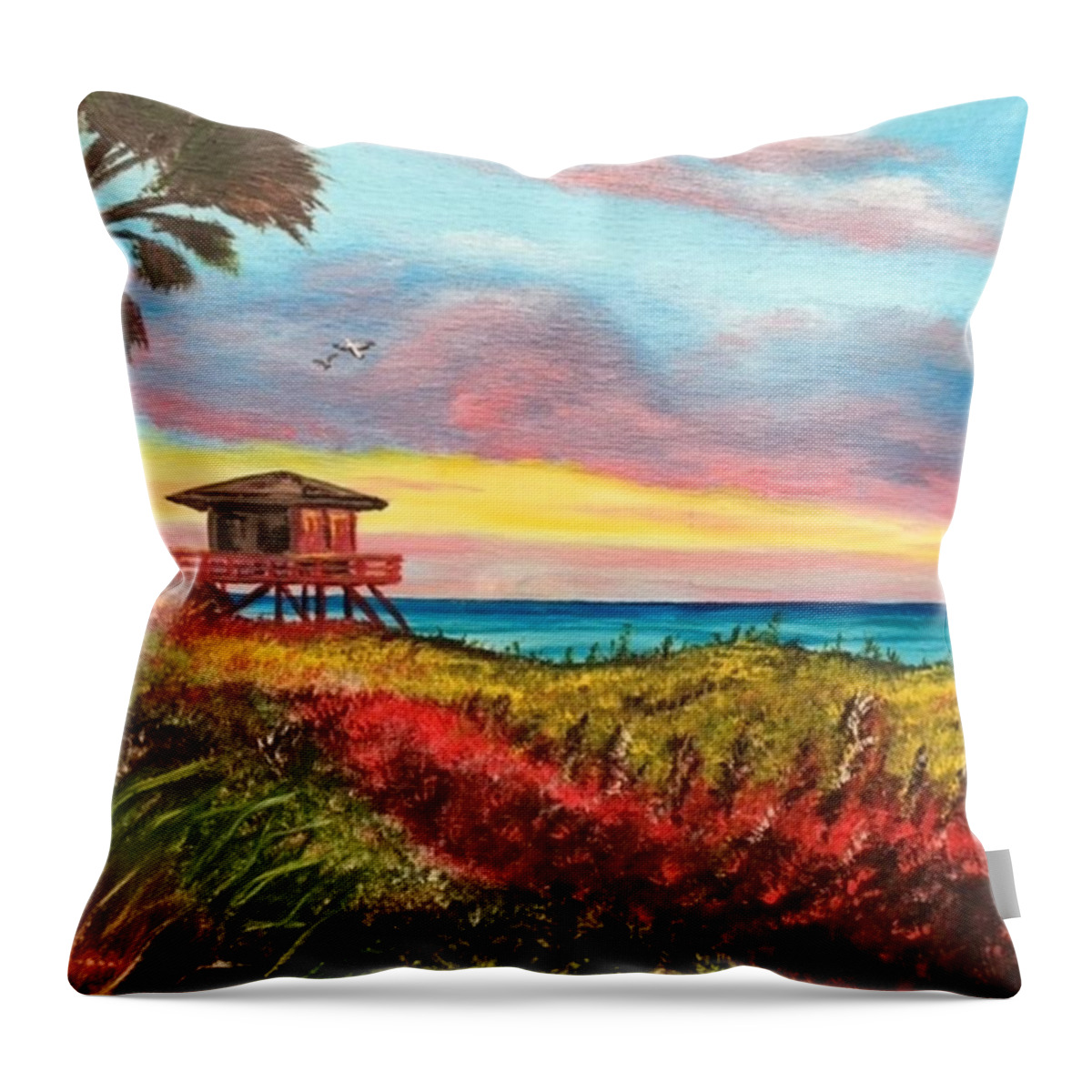 Nokomis Throw Pillow featuring the painting Nokomis Florida Beach At Sunset by Lloyd Dobson